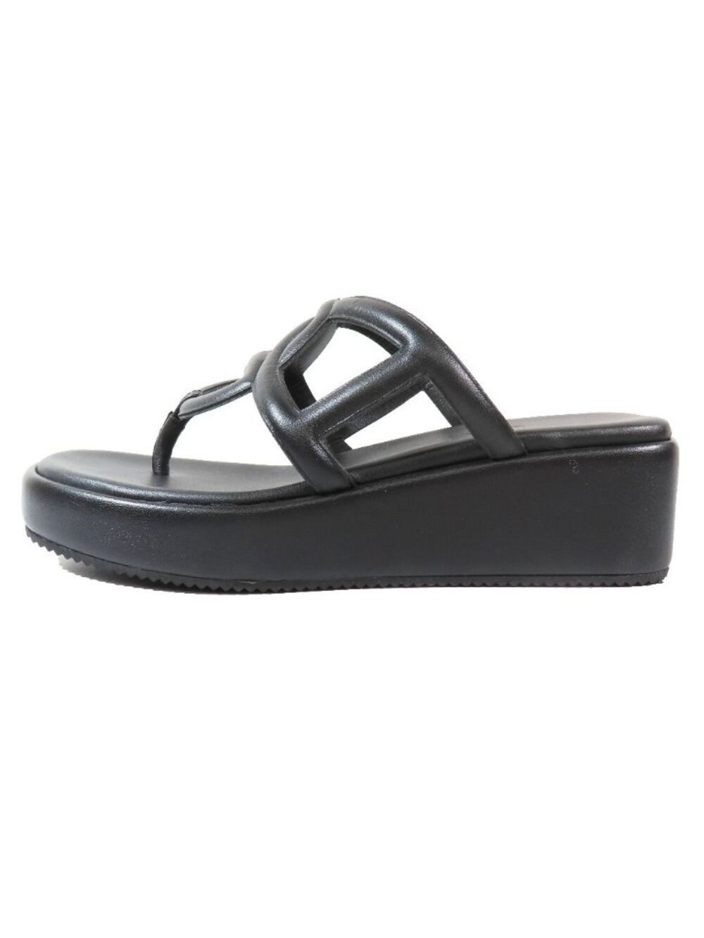 Hermes Gypsy Chaine D'ancre Platform Nappa Leather Sandals Shoes Black